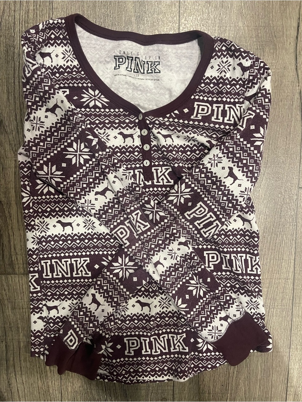 PINK Victoria's Secret Maroon and White Fair Isle Pajama Top